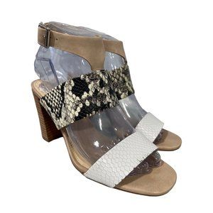 Vince Camuto Warma Heeled Sandal Womens 6 Open Toe Snakeskin Black White